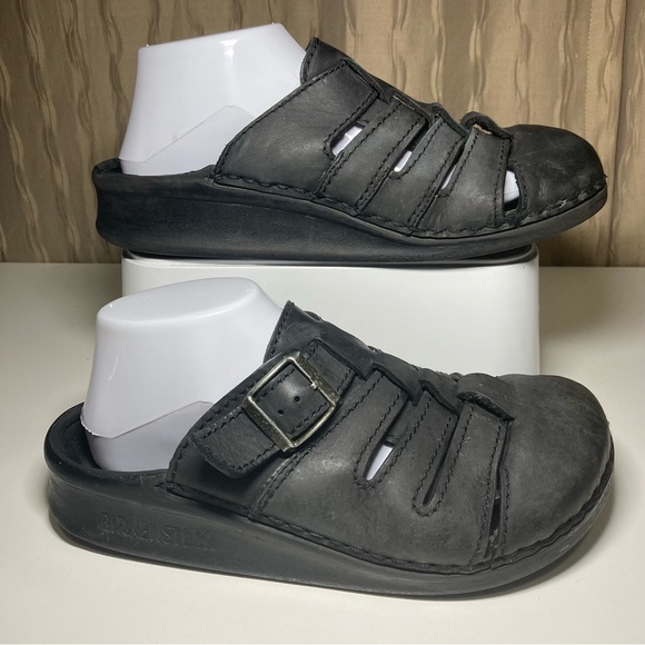 Tatami Birkenstock Women’s 8 Men's 6 Black Leather Clogs Mules Slip On - Picture 3 of 16